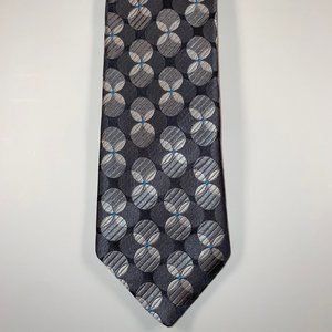 Silk Ted Baker Tie - Charcoal, Grey & Silver Overlapping Circular Pattern - EUC